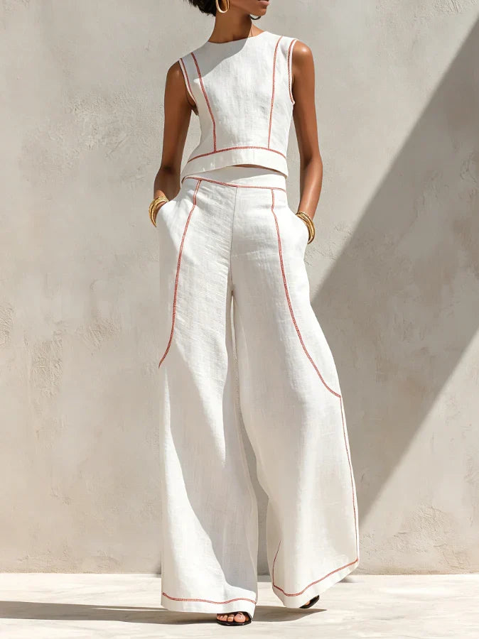 Victoria | Conjunto blanco con top sin mangas y pantalón de pierna ancha
