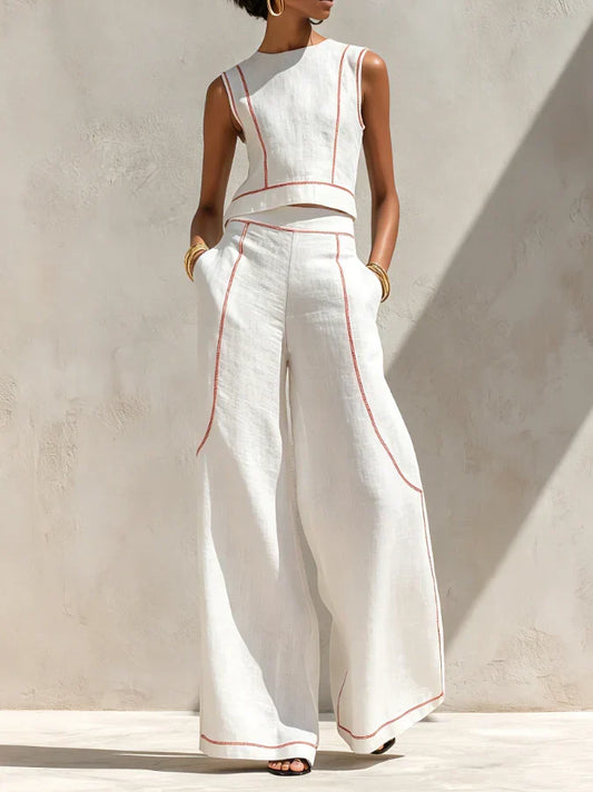 Victoria | Conjunto blanco con top sin mangas y pantalón de pierna ancha